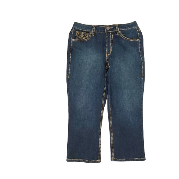 Liz Claiborne Stretch Tech Crop Women's size 8 Tall Dark Wash Blue Denim Jeans - Picture 1 of 3